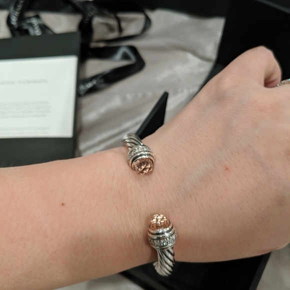 Cable Bracelet with Pink Topaz and Diamond - Picture 2 of 8